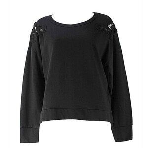 Lime & Chili Sz M Black Poly Blend Shoulder Applique Sweatshirt Top